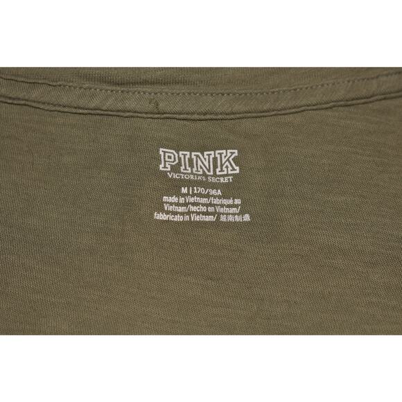PINK VICTORIA'S SECRET $30 Olive Green Slub Knit V-Neck Short Sleeve Tee Medium - Picture 3 of 3